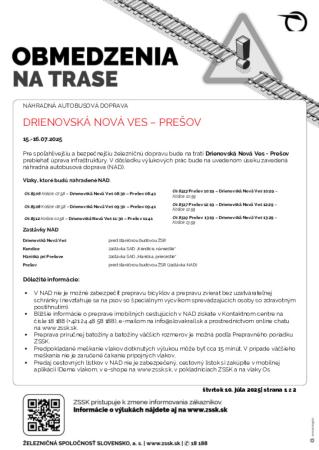 Výluka Drienovská Nová Ves - Prešov 